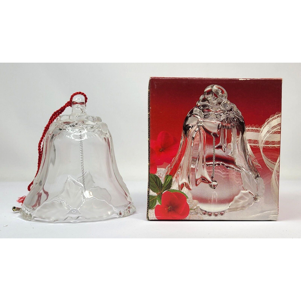 Vintage Mikasa Crystal Fiesta Holiday Bell Christmas Ornament Clear 4.5"